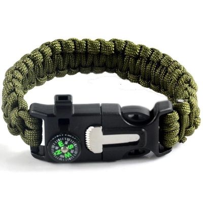 Pulseira Paracord ao ar livre com arrancador de fogo e chave de assobio Equipamento de sobrevivência essencial