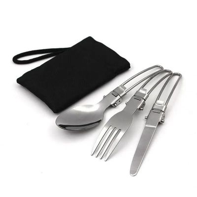 Conjunto de talheres de acampamento de aço inoxidável com garfo e colher de prata