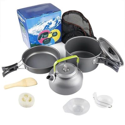 Kit de cozinha de alumínio portátil de acampamento para aventuras ao ar livre