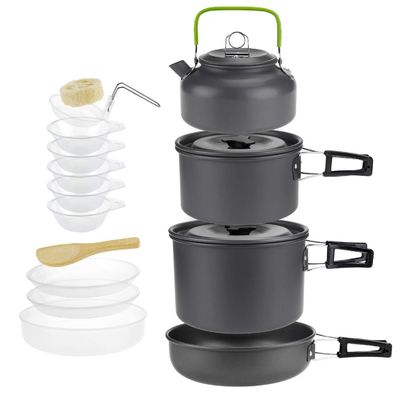 Kitchen Outdoor Alumínio Camping Pot e Pans Kit Kit com custo de envio rápido