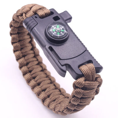 Acampamento ao ar livre Paracord Bracelet de sobrevivência Fire Starter Compasso e Fivela 6-8 polegadas