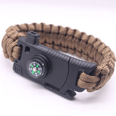 Acampamento ao ar livre Paracord Bracelet de sobrevivência Fire Starter Compasso e Fivela 6-8 polegadas