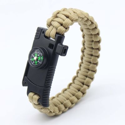 Acampamento ao ar livre Paracord Bracelet de sobrevivência Fire Starter Compasso e Fivela 6-8 polegadas