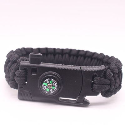 Acampamento ao ar livre Paracord Bracelet de sobrevivência Fire Starter Compasso e Fivela 6-8 polegadas