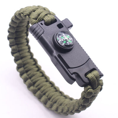 Acampamento ao ar livre Paracord Bracelet de sobrevivência Fire Starter Compasso e Fivela 6-8 polegadas