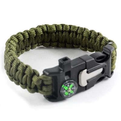 Pulseira Paracord ao ar livre com arrancador de fogo e chave de assobio Equipamento de sobrevivência essencial