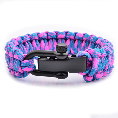 Pulseira de Sobrevivência Paracord Outdoor com botão de metal ajustável e material de poliéster