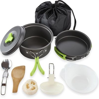 Retorno de reembolsos Outdoor Camping Kit de utensílios de cozinha Kit de refeição de alumínio Pão de fritar