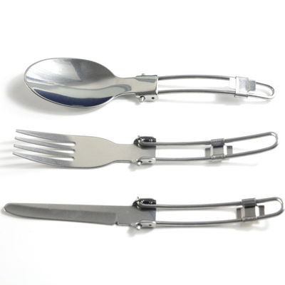 Conjunto de talheres de acampamento de aço inoxidável com garfo e colher de prata
