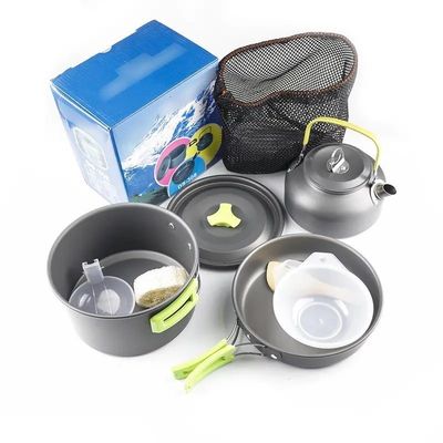 Kit de cozinha de alumínio portátil de acampamento para aventuras ao ar livre