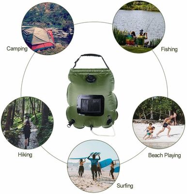 Saco de chuveiro portátil de 20L de PVC para acampamento ao ar livre para chuveiro aquecido por energia solar em verde ou azul