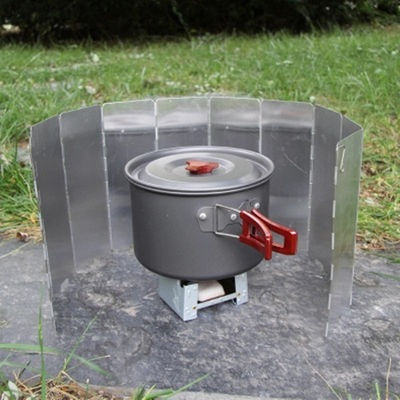 Forno de gás para acampamento dobrável Para-brisas para fora Para-brisas à prova de vento com acabamento prateado