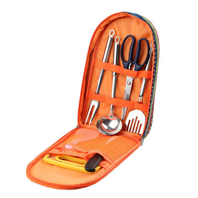 Acampamento ao ar livre Set de utensílios de mesa de aço inoxidável utensílios de cozinha Saco de armazenamento Personalização