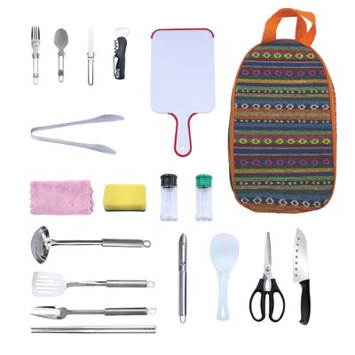 Acampamento ao ar livre Set de utensílios de mesa de aço inoxidável utensílios de cozinha Saco de armazenamento Personalização