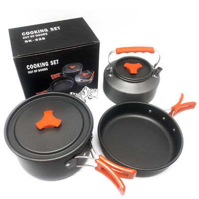 Grey Green Handle Portable Style Non Stick Alumínio Picnic Cozinha Conjunto para Camping