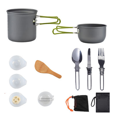 Conjunto de utensílios de cozinha de alumínio portátil para acampamento para o exterior Conjunto de utensílios de mesa com alça cinza verde