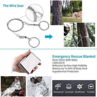 Outdoor Camping Survival Gear Tool Sos Kit de primeiros socorros Kit de emergência de sobrevivência 24cm
