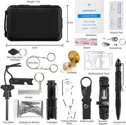Black Outdoor Camping Emergency Survival Tool Kit Kit de primeiros socorros Custo de envio incluído