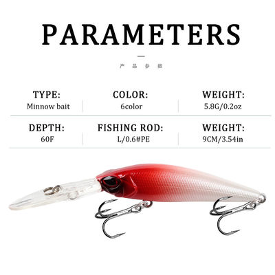 Lançamento longo de 90 mm de peixe-peixe marinho para pesca e pesca flutuante