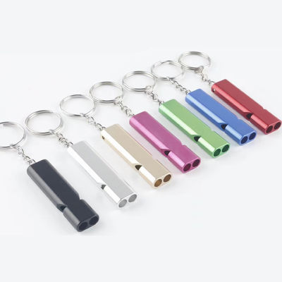 Apito de liga de alumínio de tubo duplo para chaveira de cordel estilo de alta frequência de tubo duplo